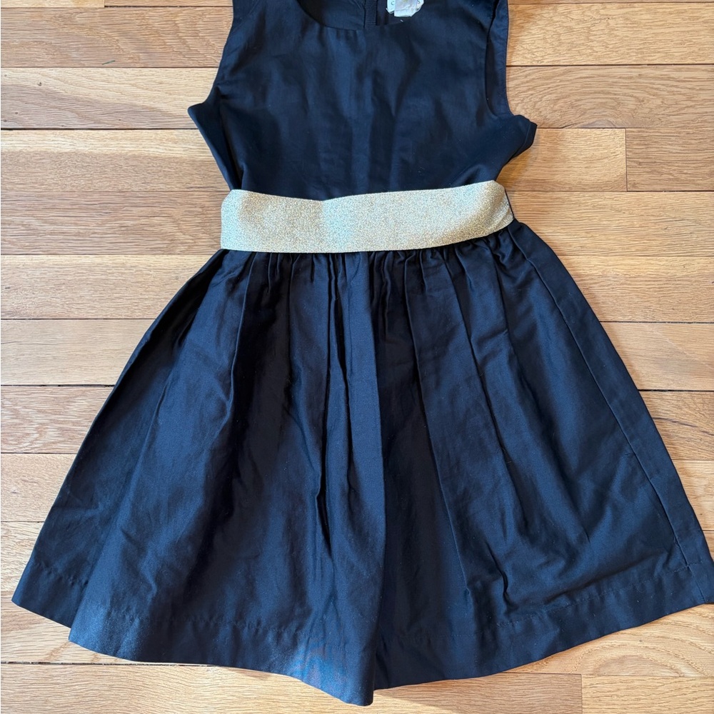 J Crew Crewcuts Black Dress with Gold Ribbon Belt